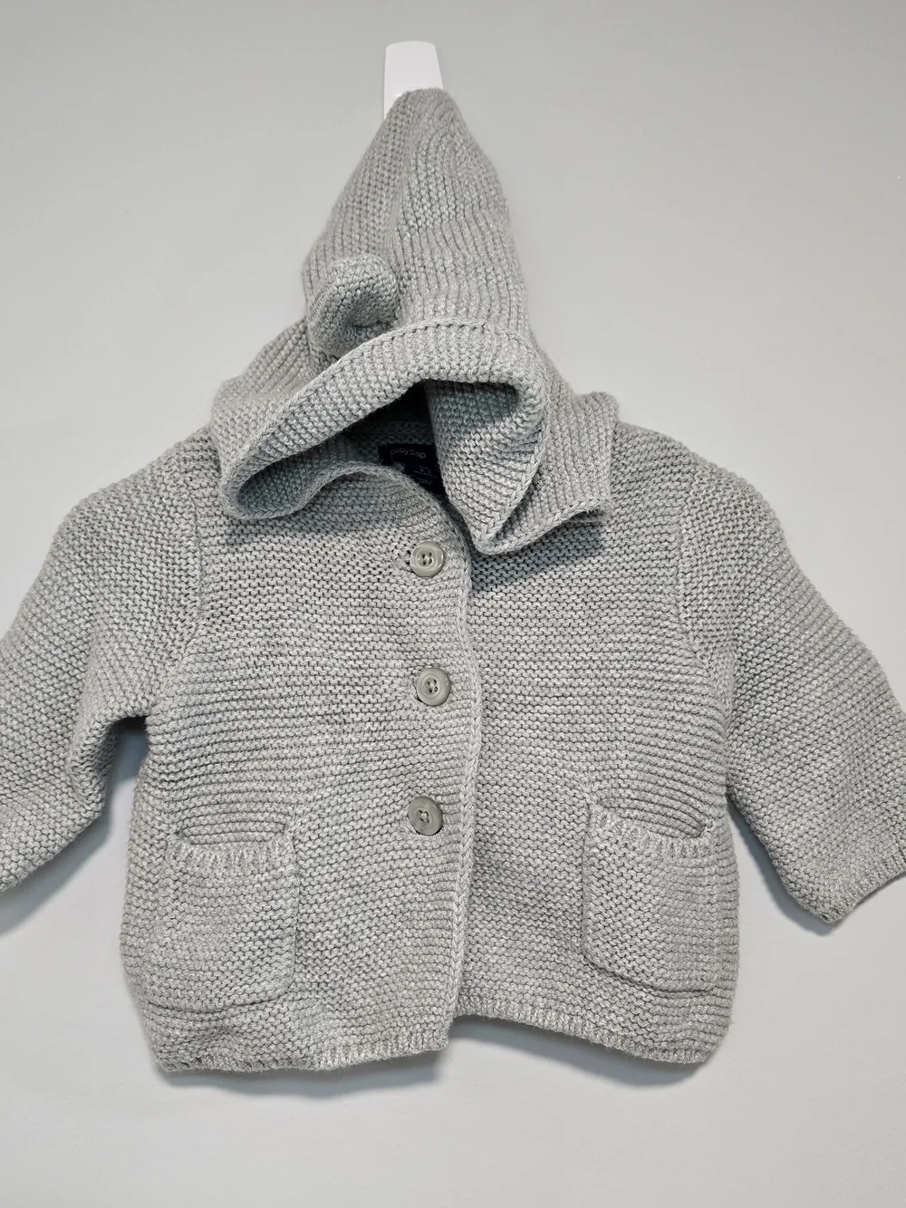 GAP Light Gray Baby Hooded Knit Cardigan with Bear Ears